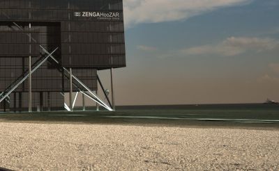 ZENGA HooZAR - widok z plaży budynku posadowionego pozornie w morzu / a view from the beach of the seemingly placed straightly in the sea.