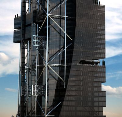 detale szybkich wind i skylobby na piętrze 30 & 31 / details of the fast lifts & the 30 & 31-st floor skylobby.
