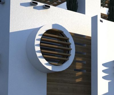 Villa ZENGA - detal: bulaj ze ścianą osłonową / details: porthole & the shield.