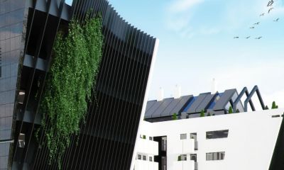 widok obu skrzydeł budynku / a view of both wings of the building.