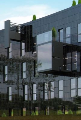 ZENGA Strommer - balkony firmowe typu akwarium i szczęka / detail: trademark aquarium & jaw balconys.