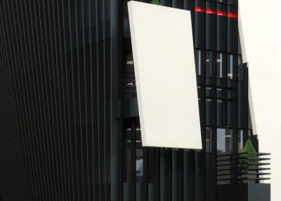 detal: pochylony balkon typu żyleta / detail: declivous trademark balcony razor type.