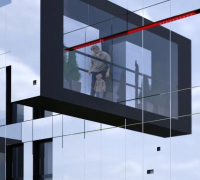 detal: balkon frontowy / detail: frontal trademark balcony.