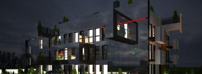 elewacja frontowa nocą / frontal elevation by night.