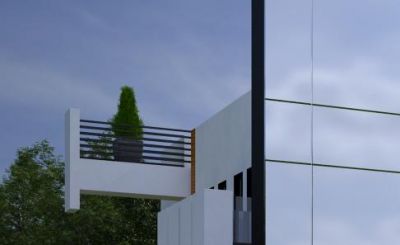 balkon elewacji pn. / north elevation trademark balcony.