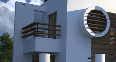 Villa ZENGA - detal: bulaj, balkon z przyporą / details: the porthole, buttress & balcony.