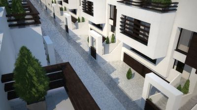 Widok z tarasu dachowego na uliczkę Zenga Park / The view from the terrace on the street below.