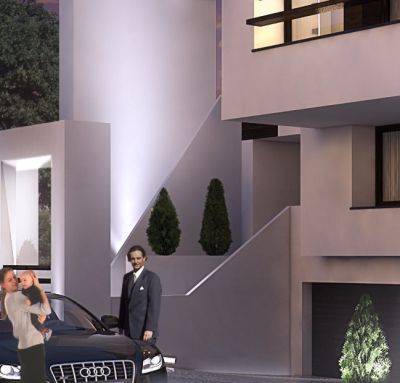 Detal budynku Zenga Park nocą / The detail of Zenga Park building during the night.