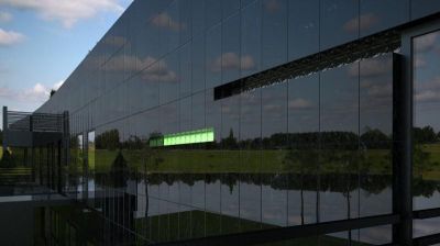 Widok szczeliny świetlnej w elewacji budynku / A view of the lightining gap in the elevation.